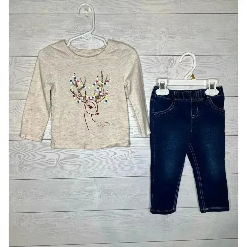 Cat & Jack Christmas deer top/Jumping Beans  leggings Size 18 months